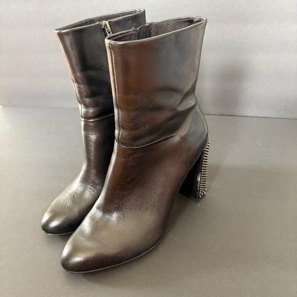 Halston Heritage Shoes - Halston‎ Moyen Elegant Black Leather Ankle Boots Studded Heel Formal Career 6